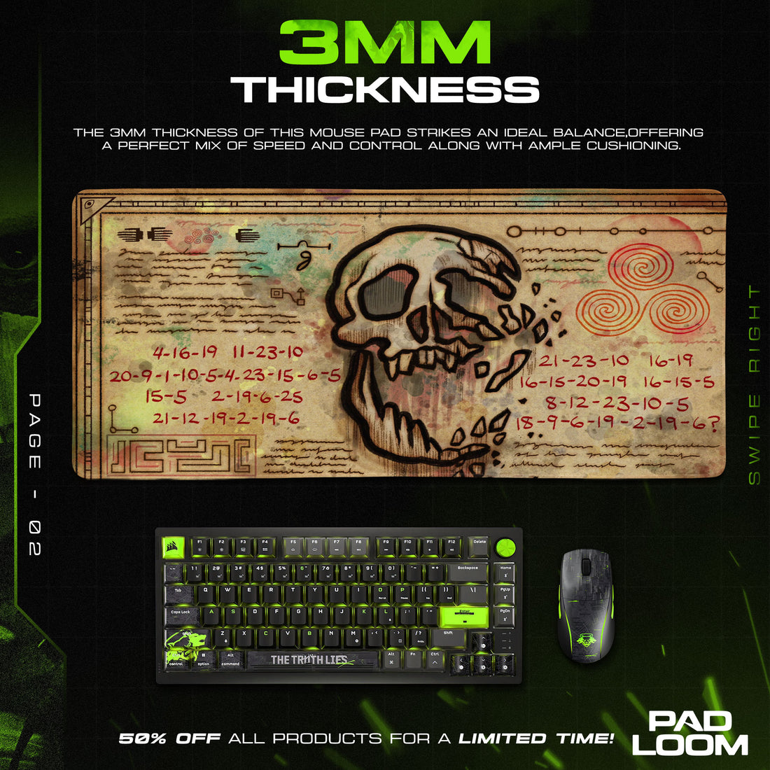 Gravity Falls Cryptic Skull Mouse Pad, Cartoon Gaming Desk Mat
