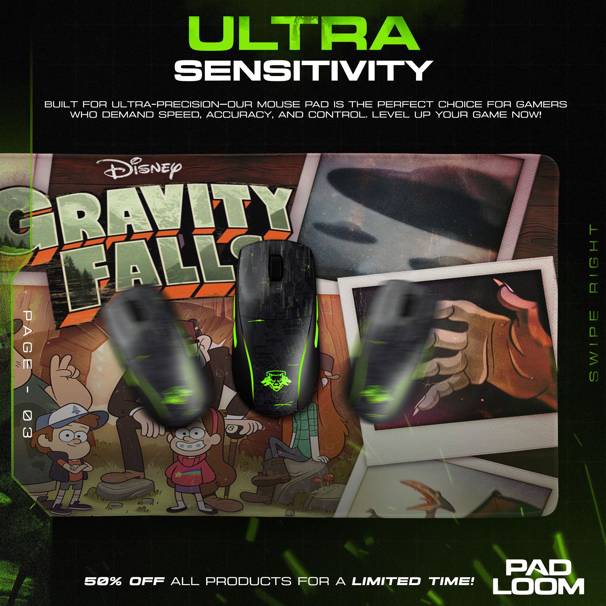 Gravity Falls Mouse Pad, Mystery Adventure Disney Desk Mat