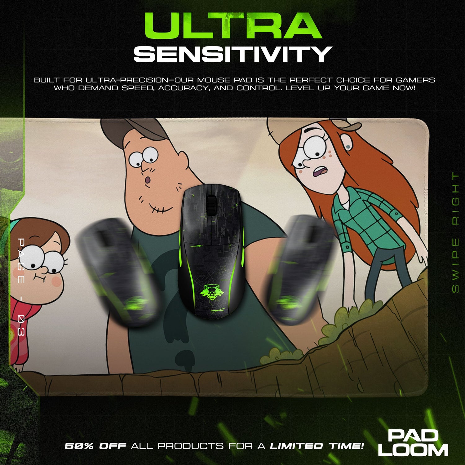 Gravity Falls Mouse Pad, Mystery Crew Cartoon Desk Mat Padloom