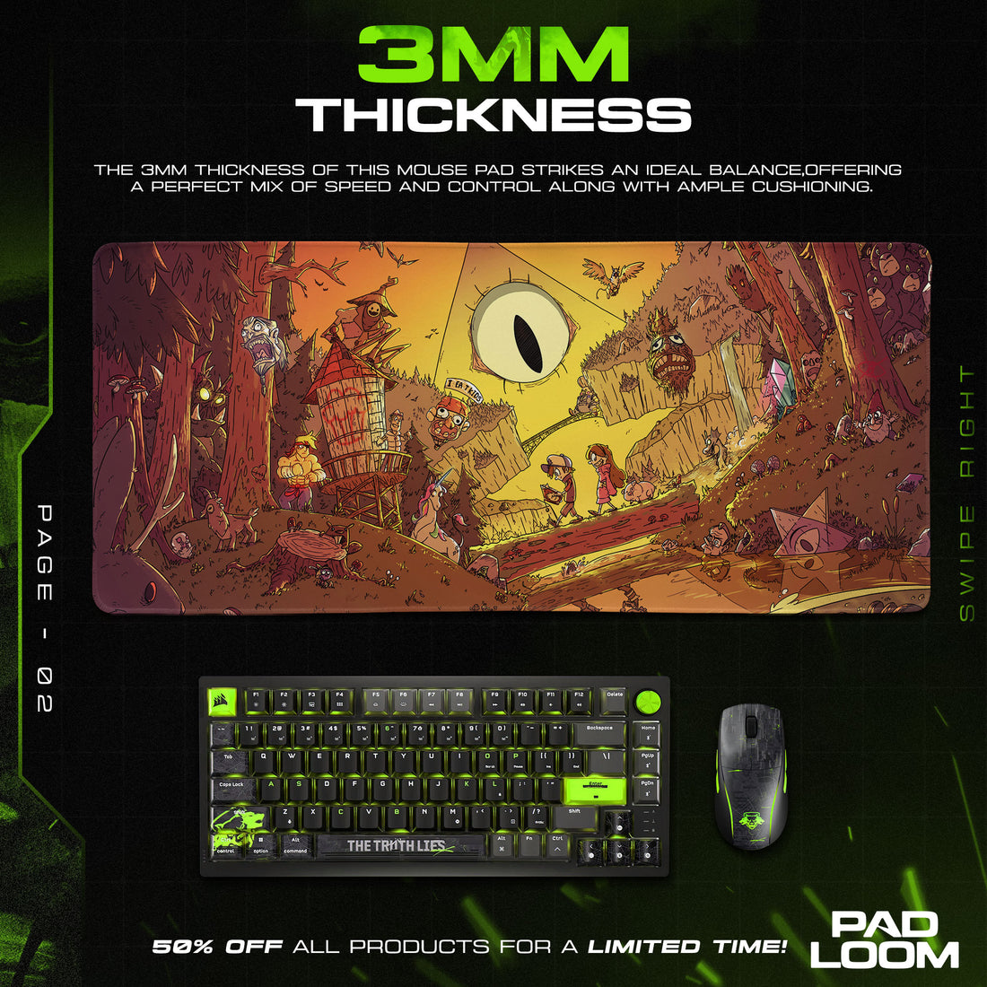 Gravity Falls Mouse Pad, Mystery Shack Forest Cartoon Desk Mat
