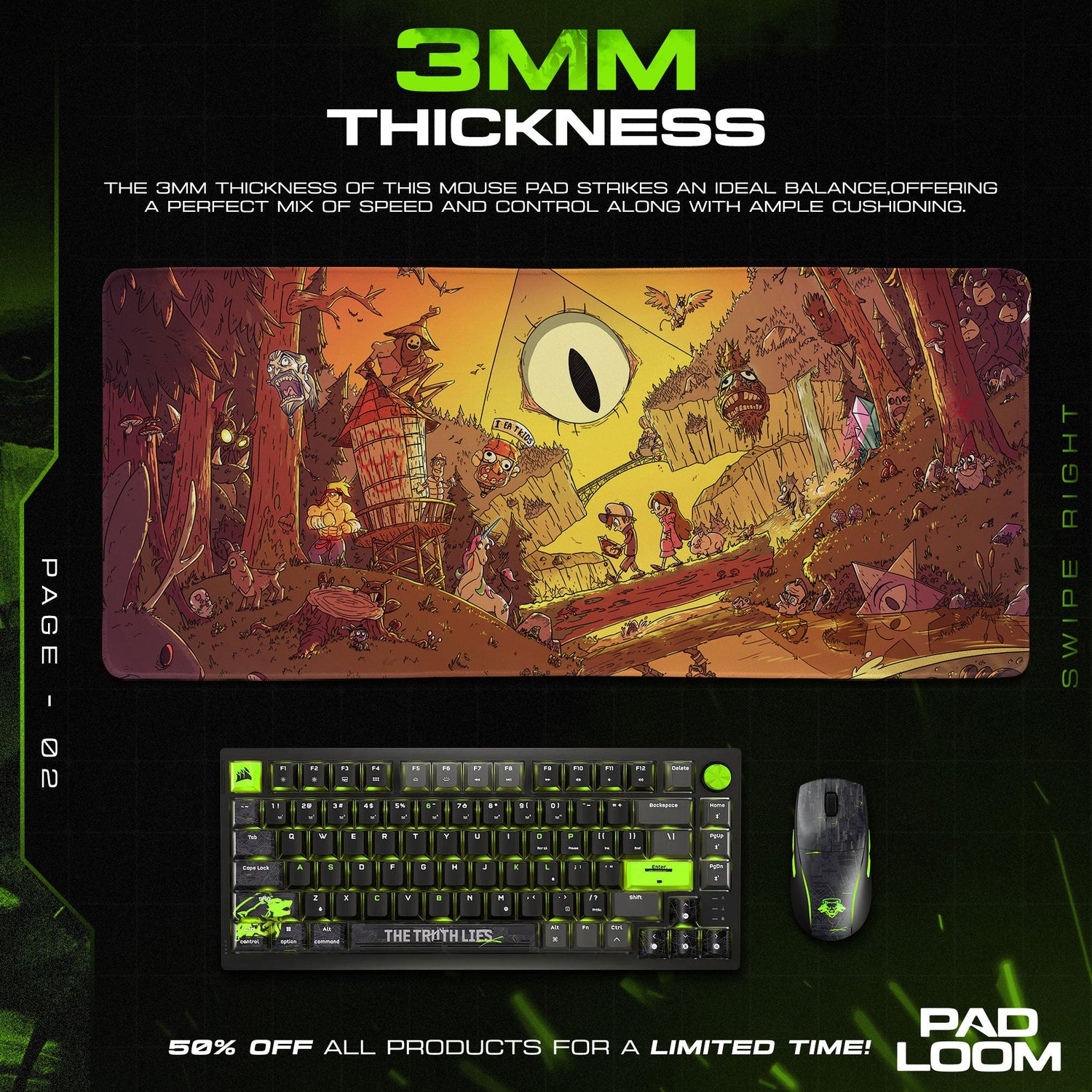 Gravity Falls Mouse Pad, Mystery Shack Forest Cartoon Desk Mat Padloom