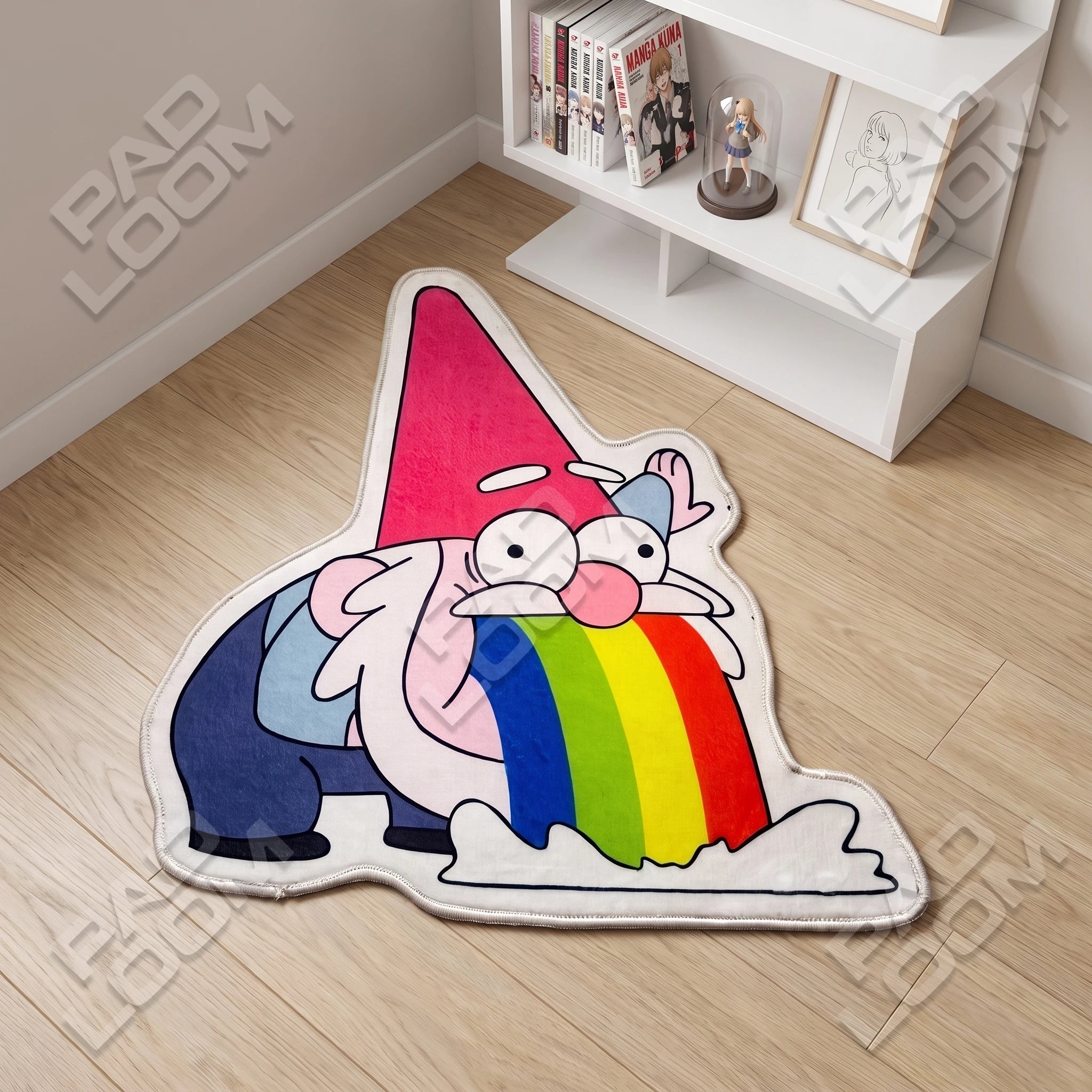 Gravity Falls shaped rug shown in a room setting