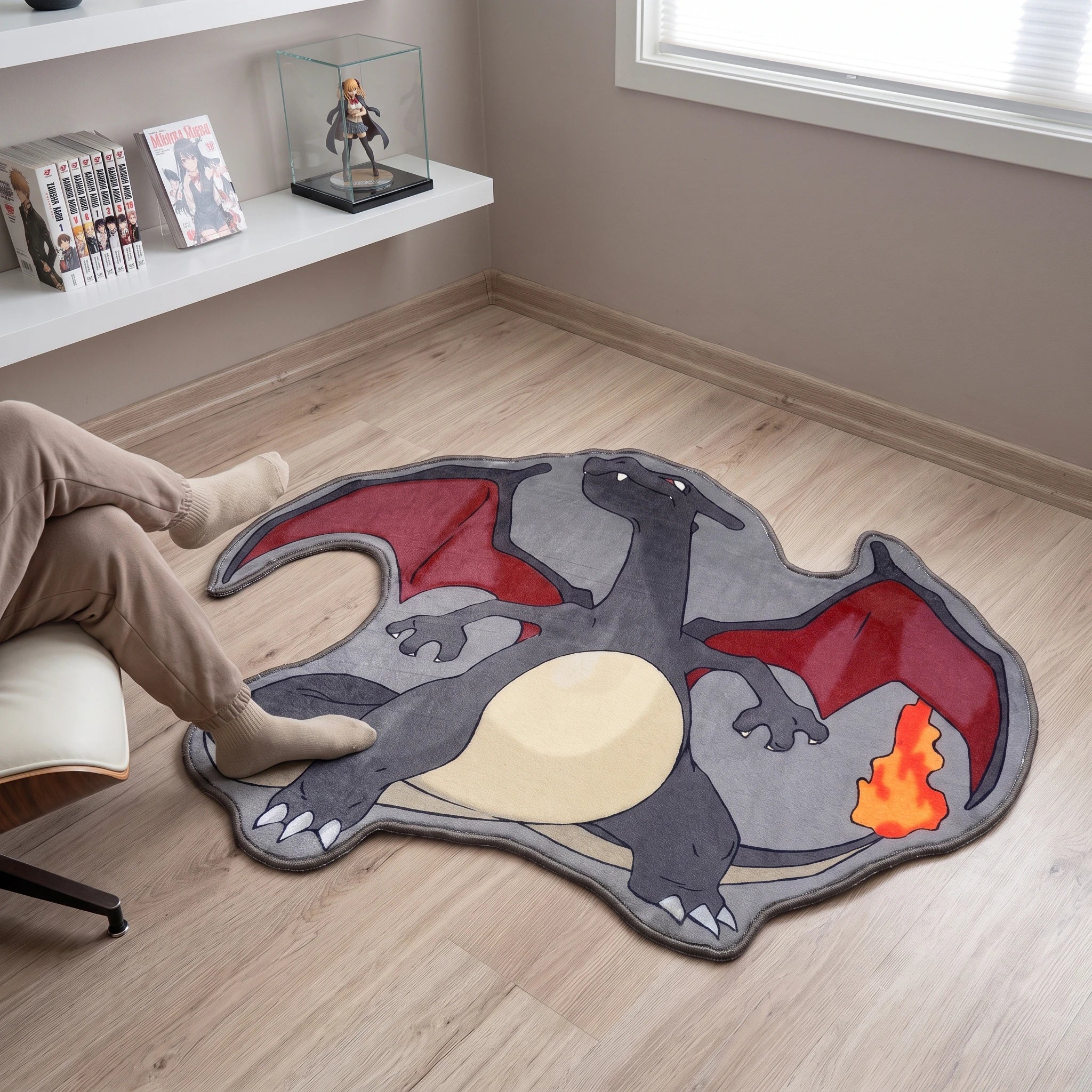 Gray Charizard Rug - Shaped Anime Area Rug