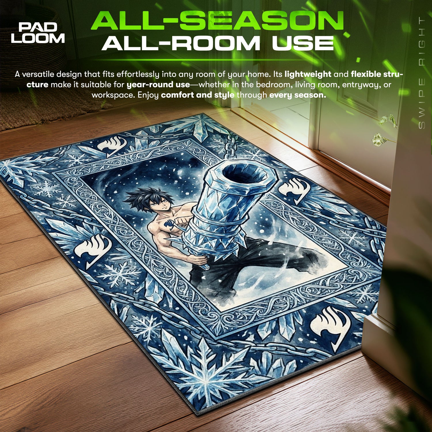 Gray area rug showing full home decor artwork