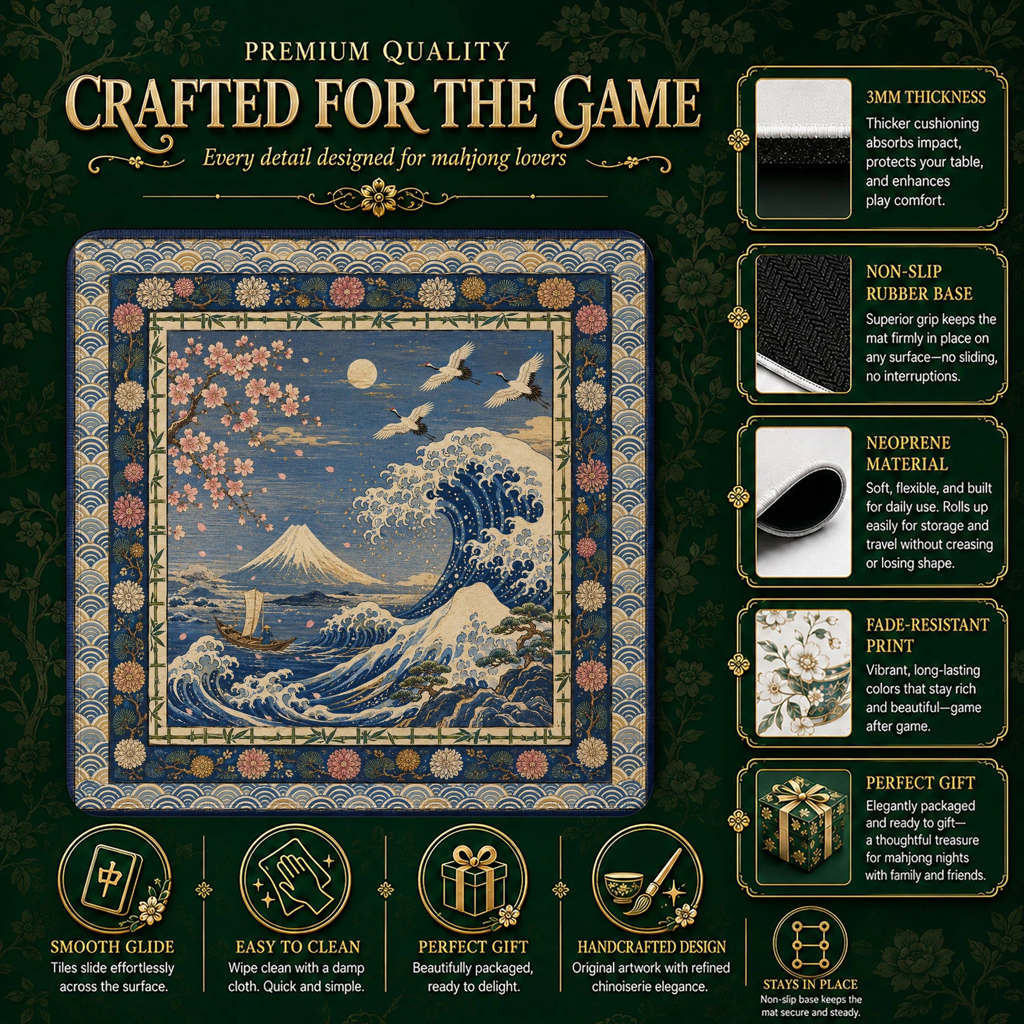 Great Wave Mahjong Mat – neoprene mah jongg table mat