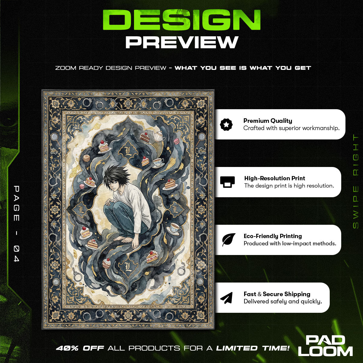 Größter Detektiv L Teppich - Death Note Stuhlmatte