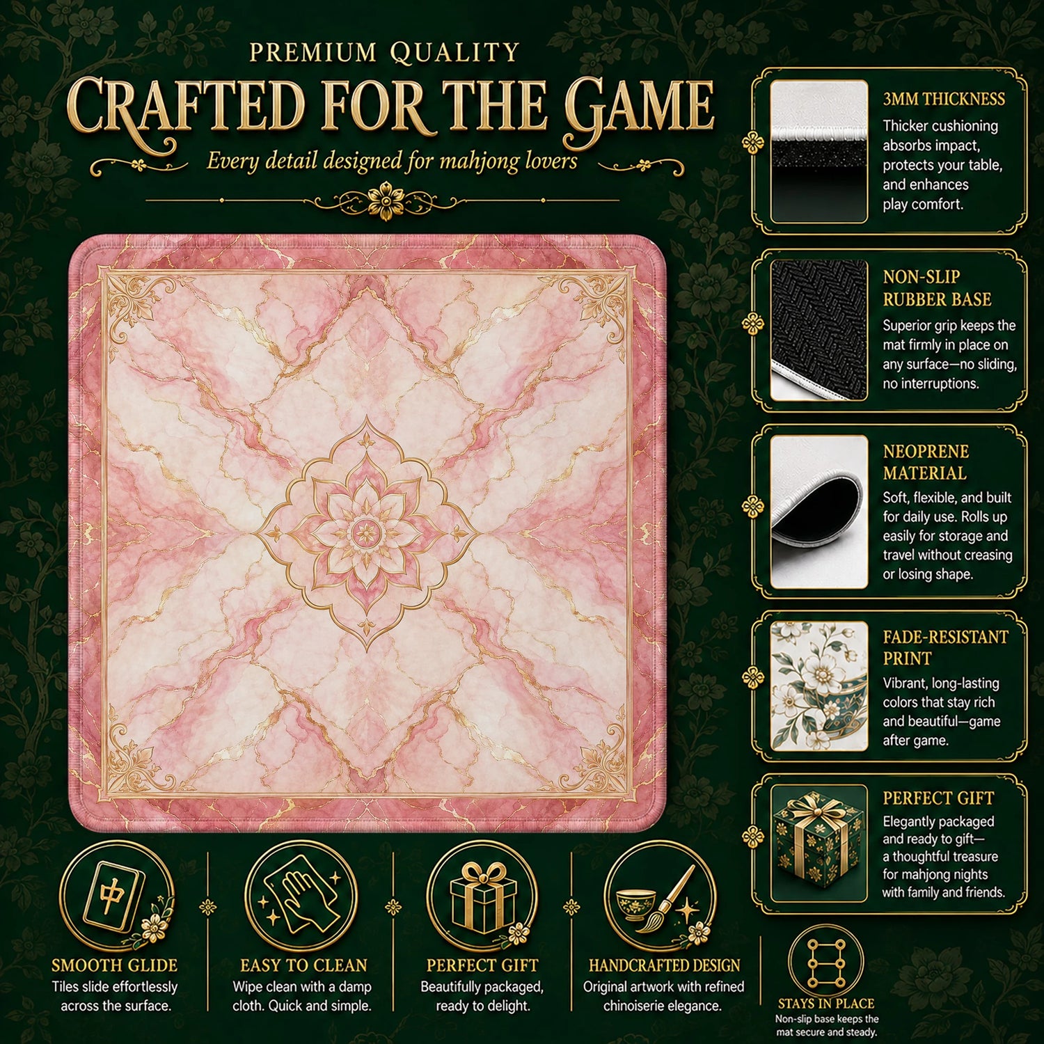 Green Aztec Sun Mahjong Mat – neoprene mah jongg table mat