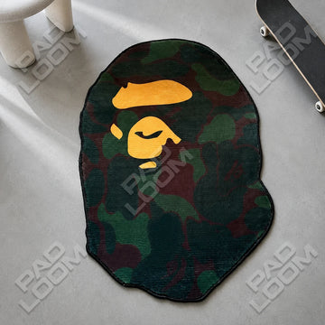Green Camo Bape shaped area rug, die-cut gaming rug