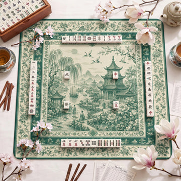 Green Chinoiserie Toile Mahjong Mat – neoprene mah jongg table mat