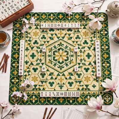 Green Gold Tile Mahjong Mat - Mah Jongg Mat
