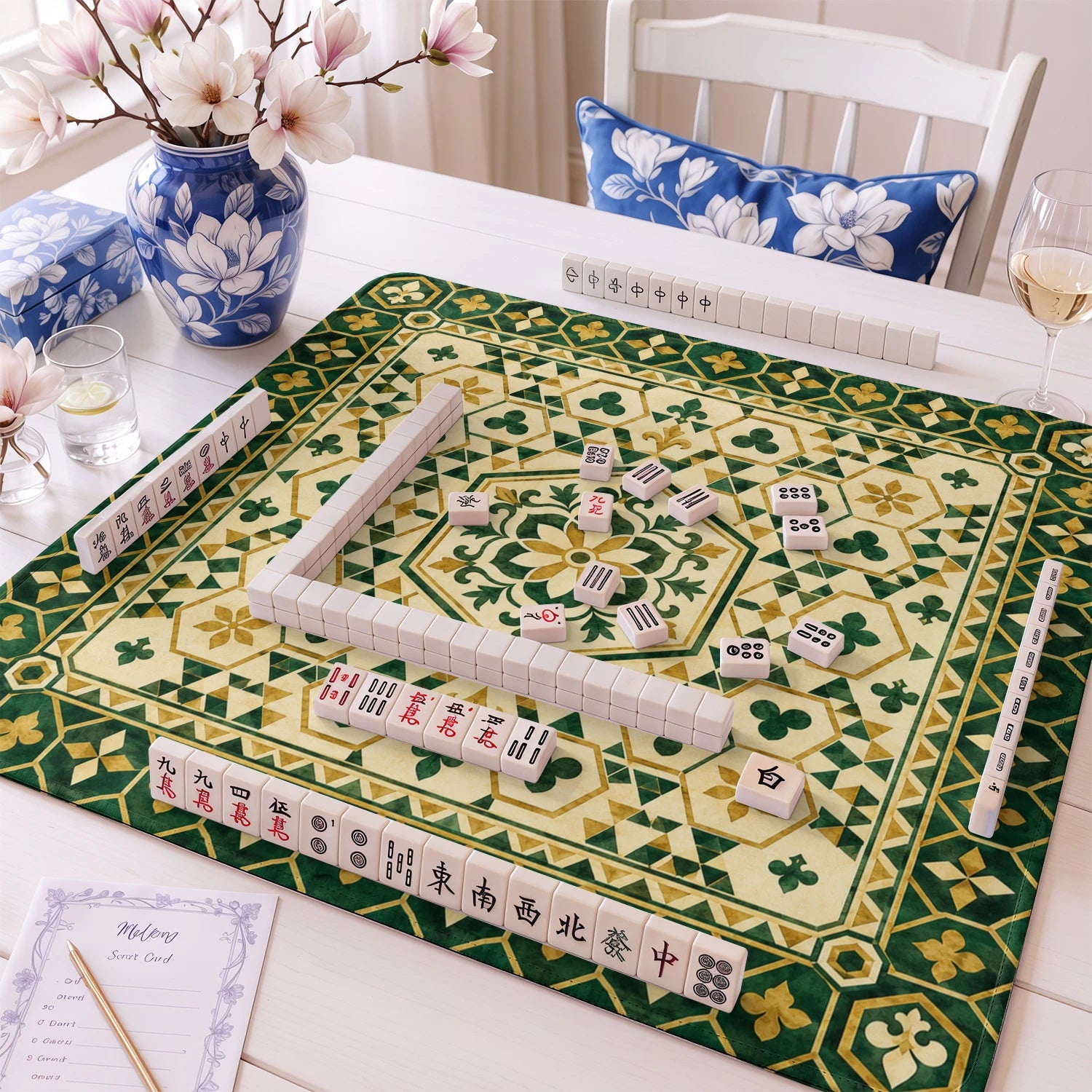 Green Gold Tile mahjong mat – M (60x60 cm) and L (81x81 cm) sizes