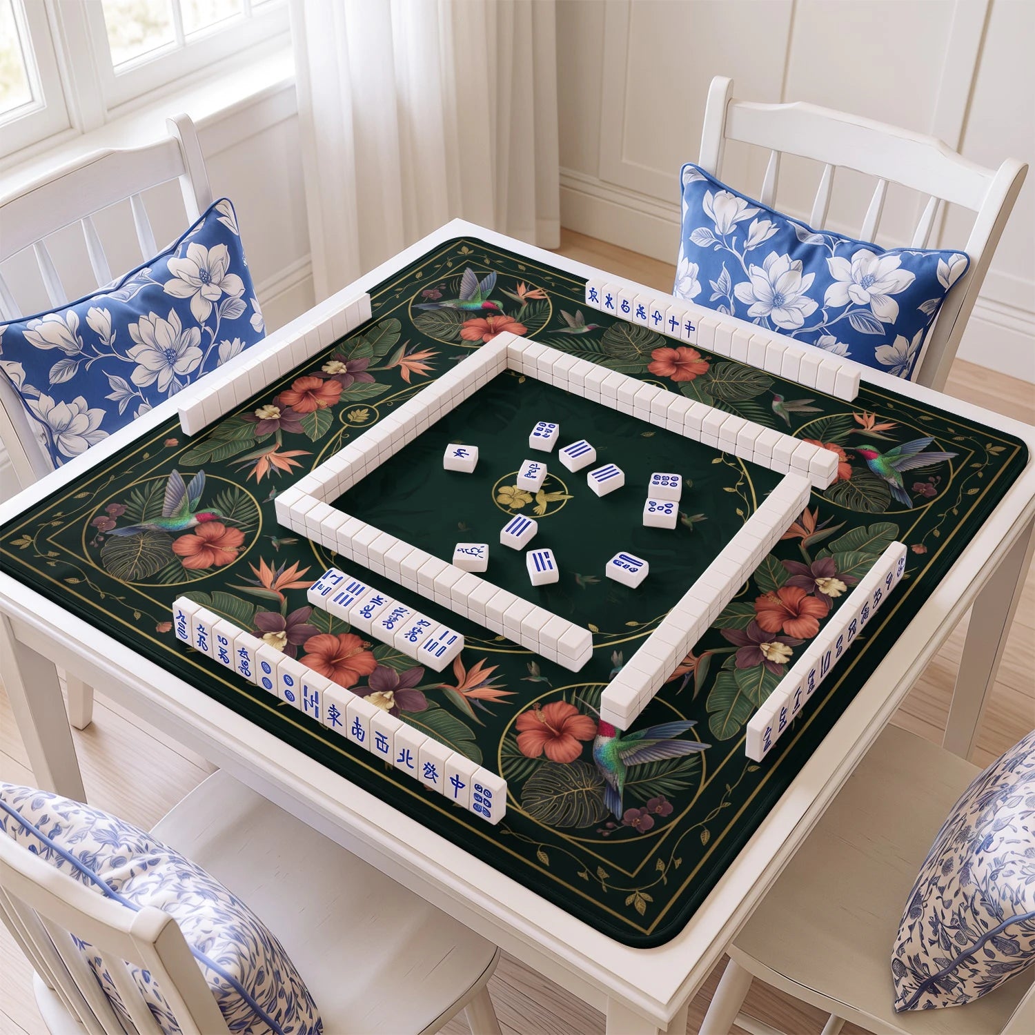 Green Hummingbird Mahjong Mat - Mah Jongg Mat