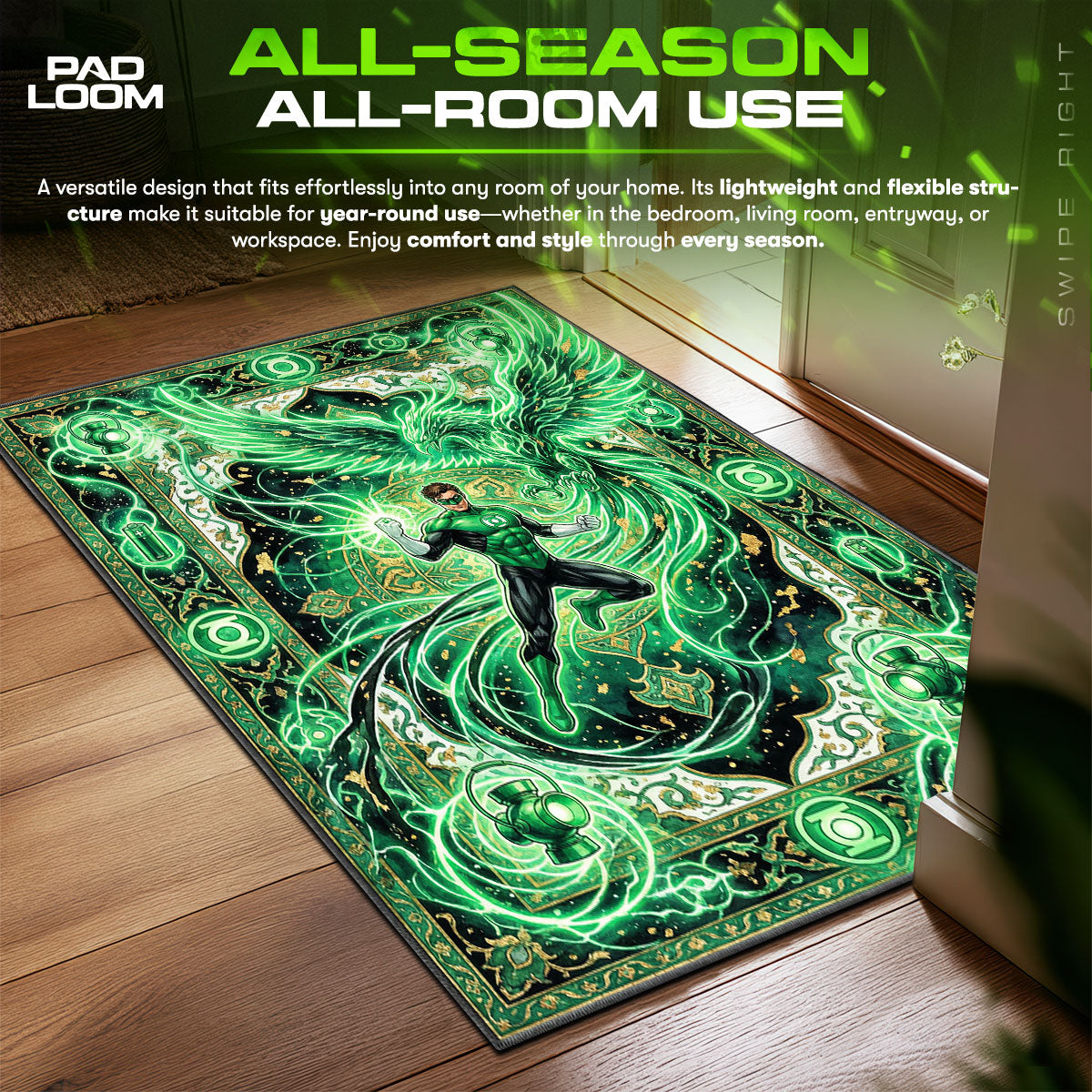 Green Lantern Power Construct DC Comics Room fan rug — premium quality print