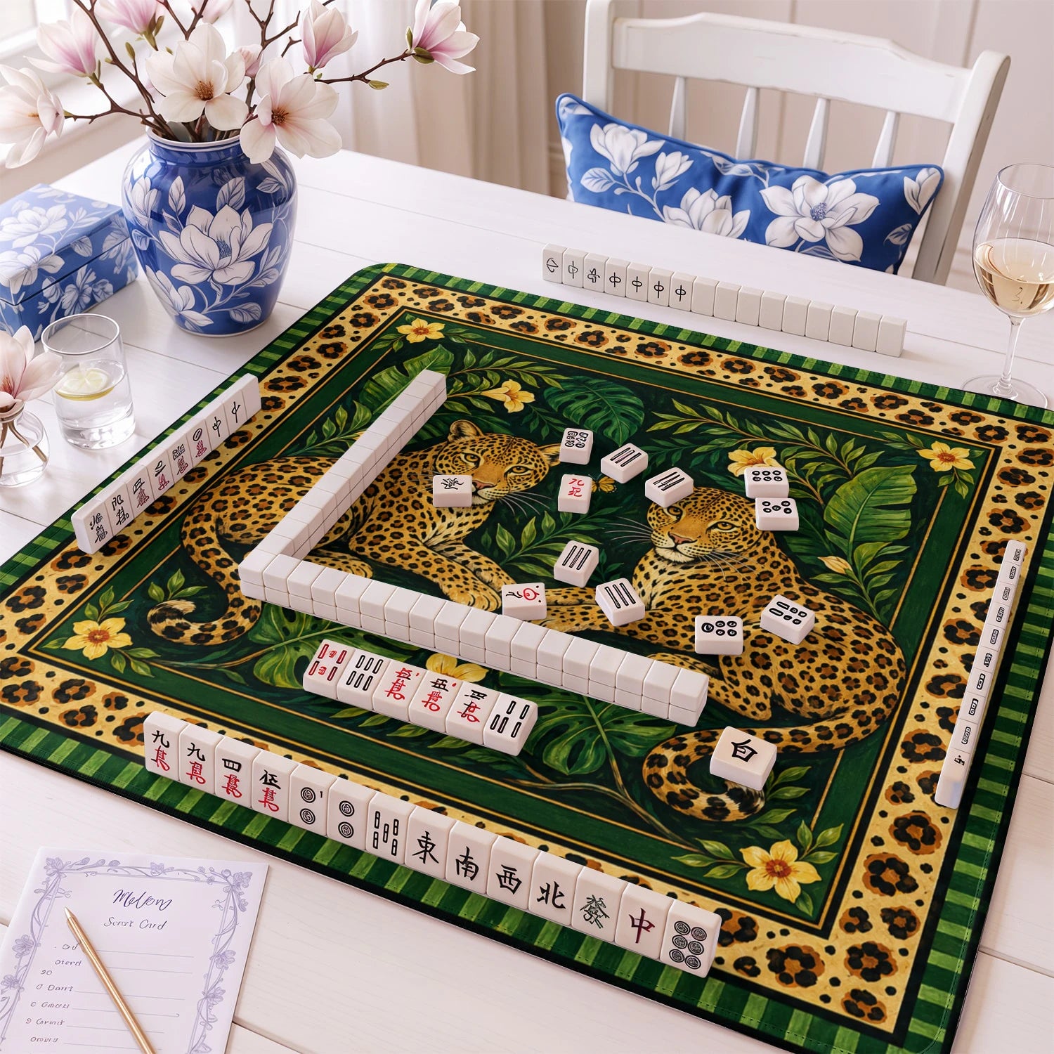 Green Leopard mahjong mat – M (60x60 cm) and L (81x81 cm) sizes