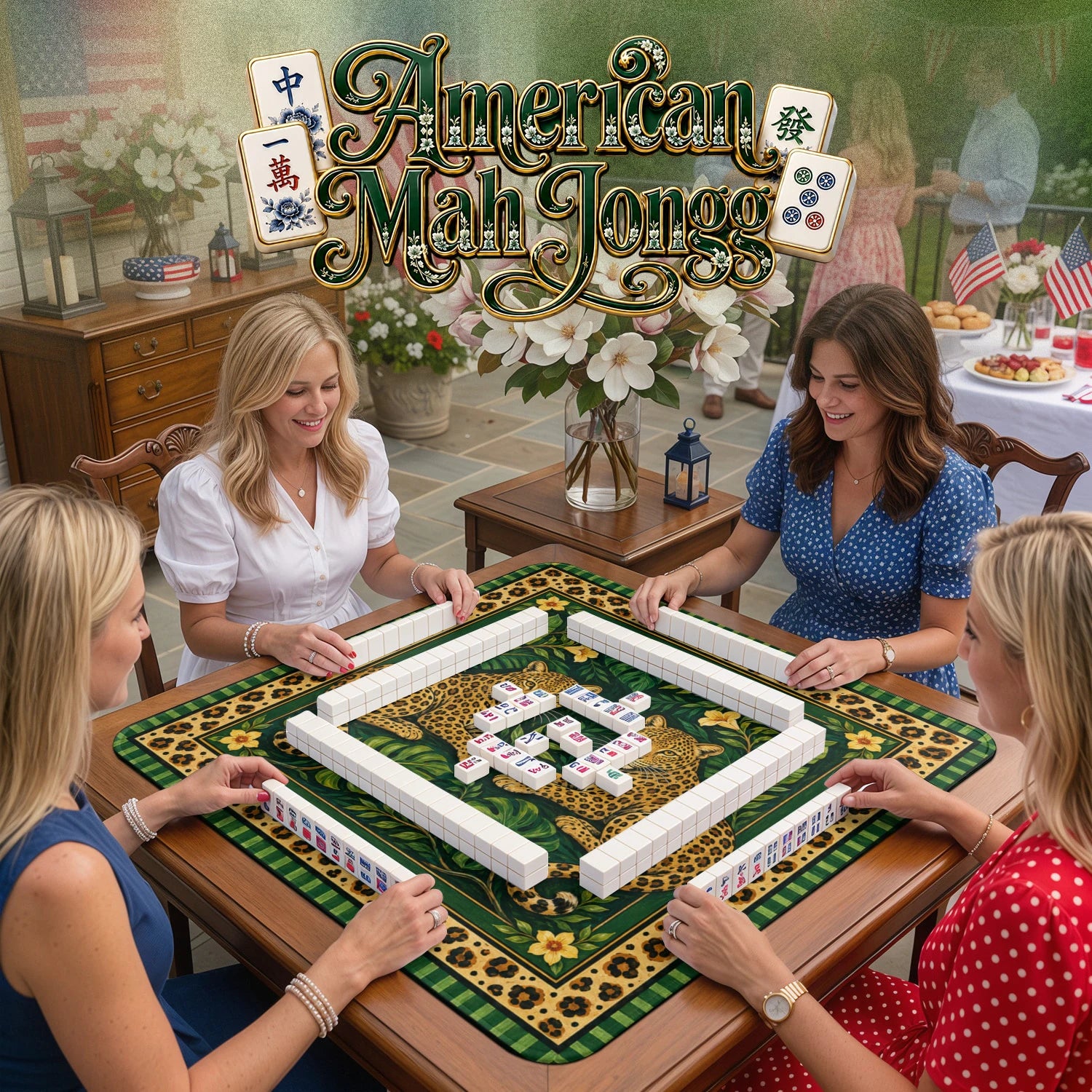 Green Leopard – non-slip mahjong table mat detail