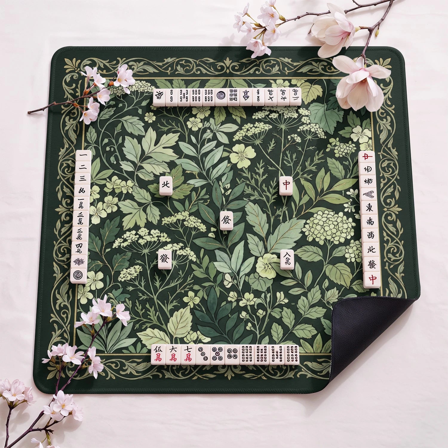 Green Morris Botanical Mahjong Mat - Mah Jongg Mat