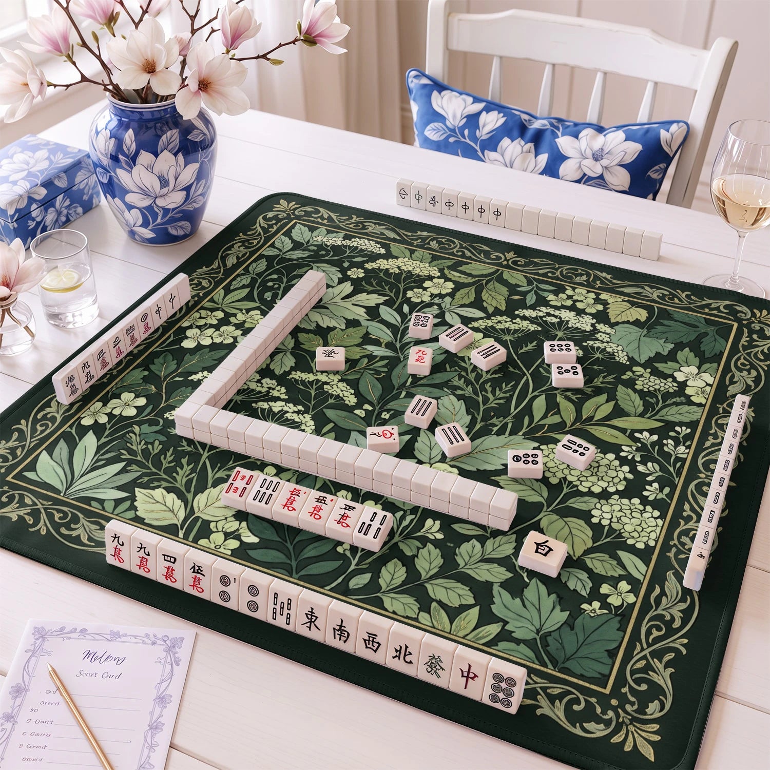 Green Morris Botanical Mahjong Mat - Mah Jongg Mat
