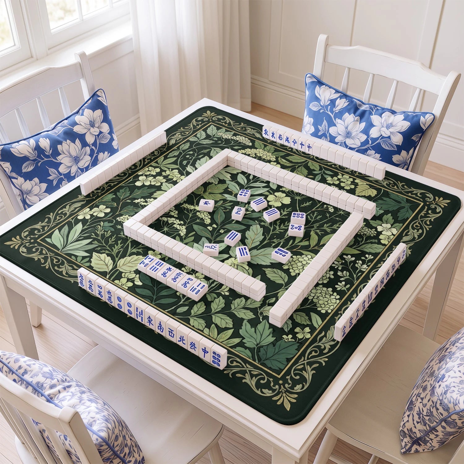 Green Morris Botanical Mahjong Mat - Mah Jongg Mat