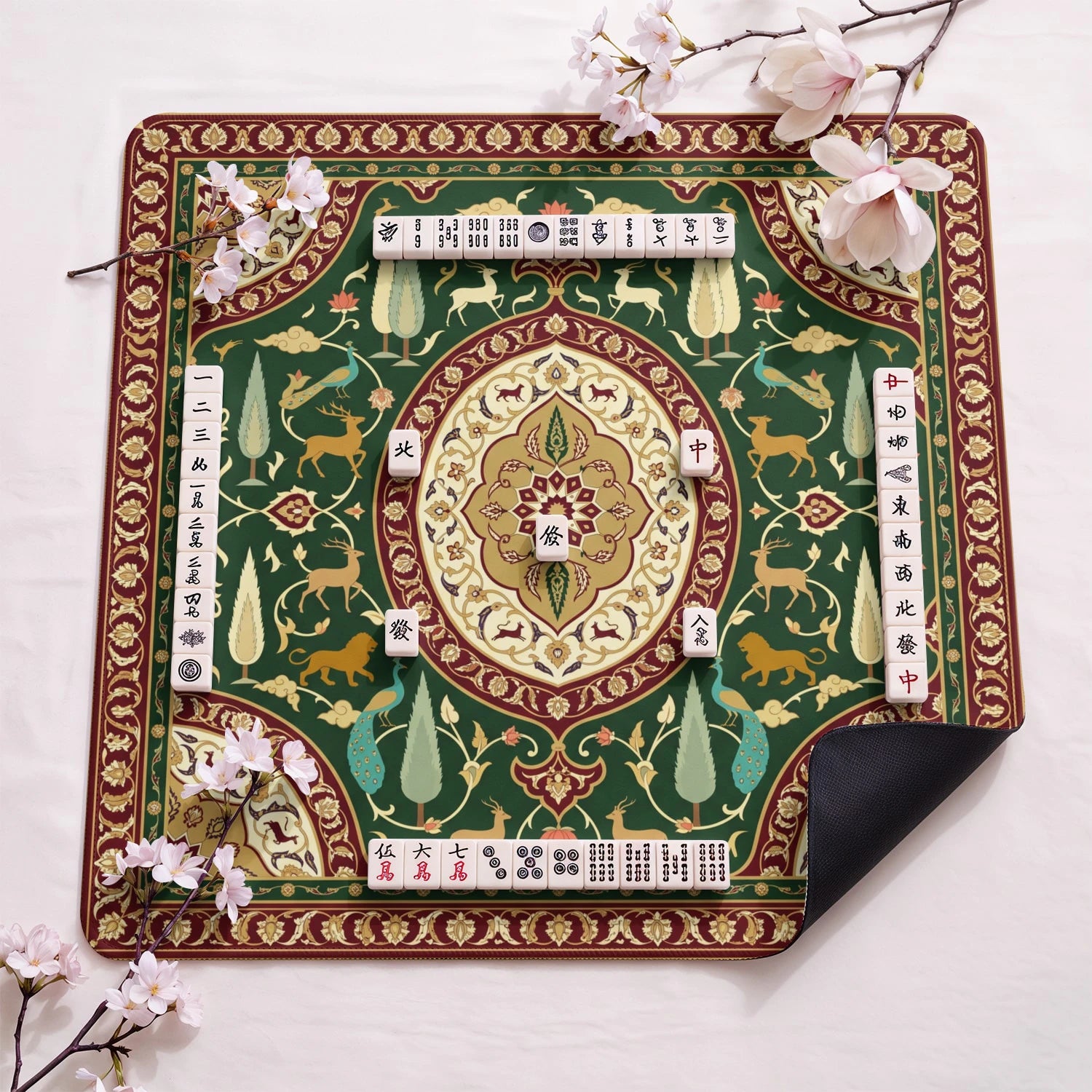 Green Persian Garden Mahjong Mat - Mah Jongg Mat