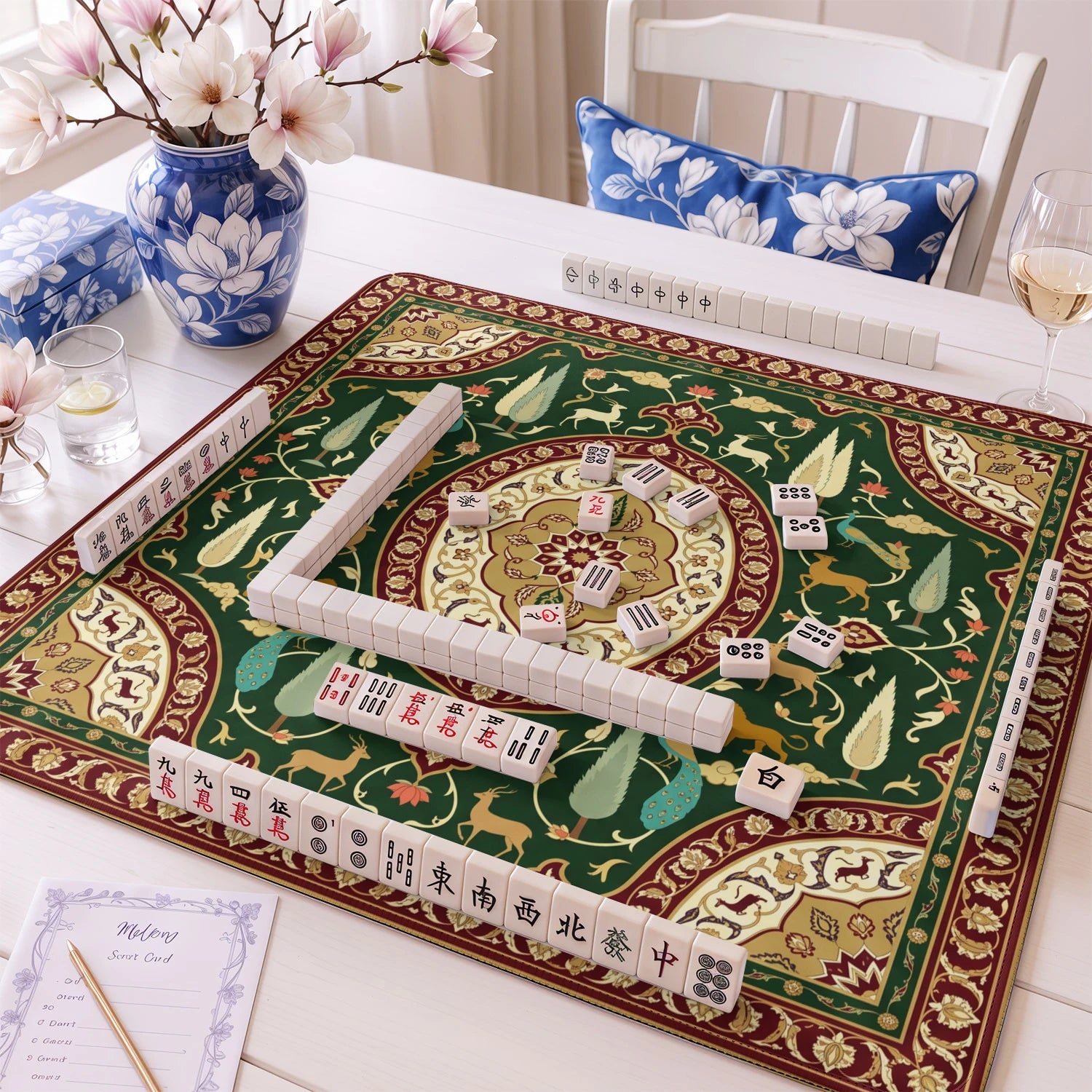 Green Persian Garden Mahjong Mat - Mah Jongg Mat