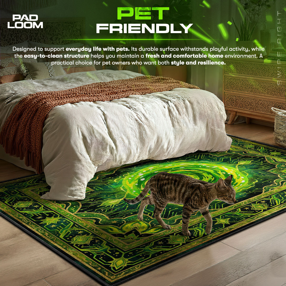 Green Portal themed area rug for home decor fans