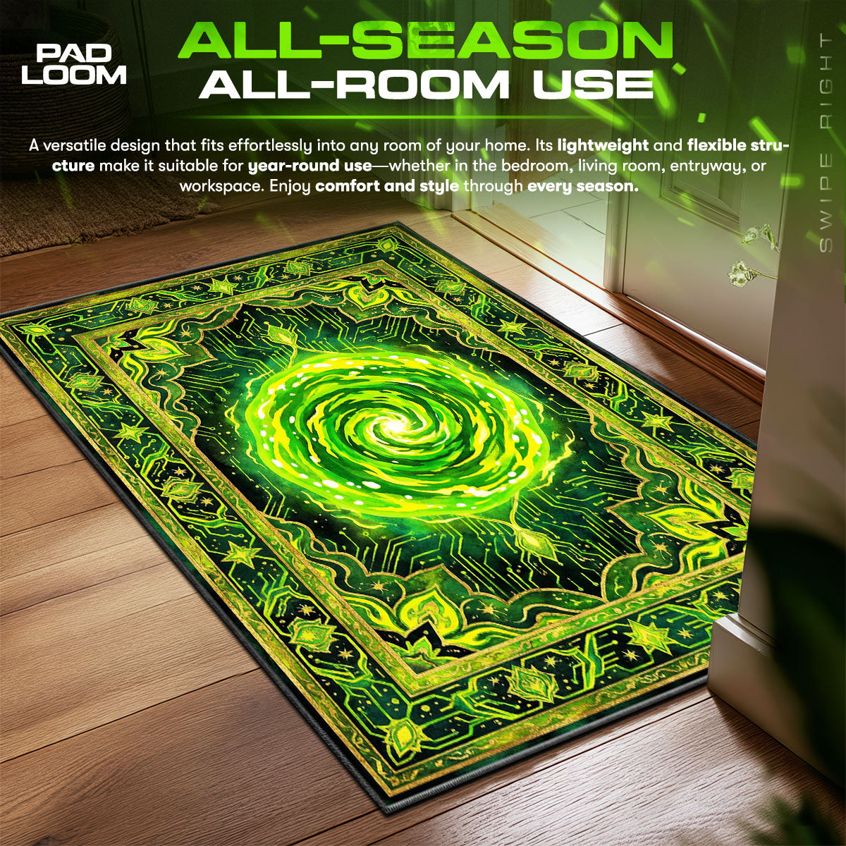 Detailed close-up of Green rug pattern