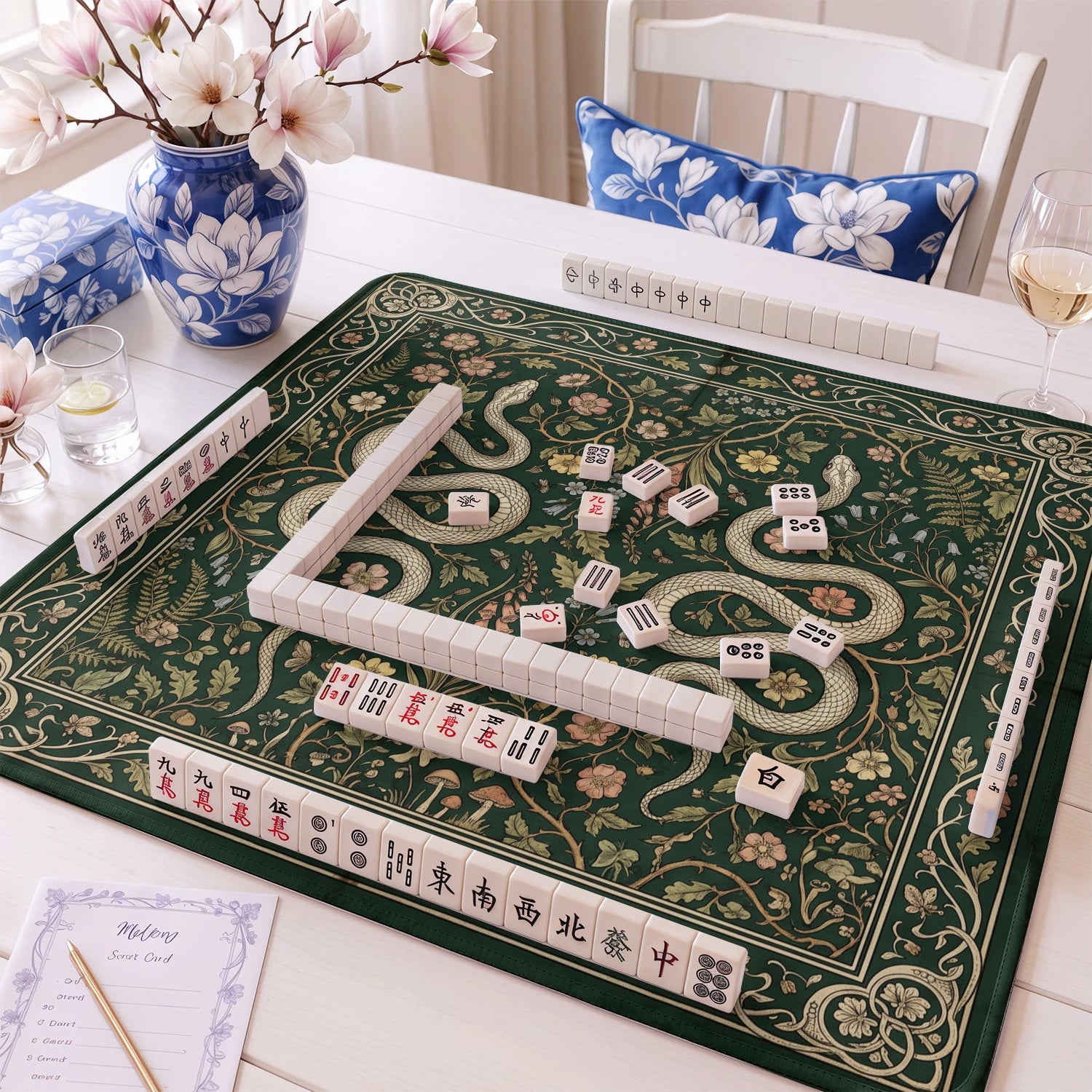 Green Serpent Morris Mahjong Mat - Mah Jongg Mat