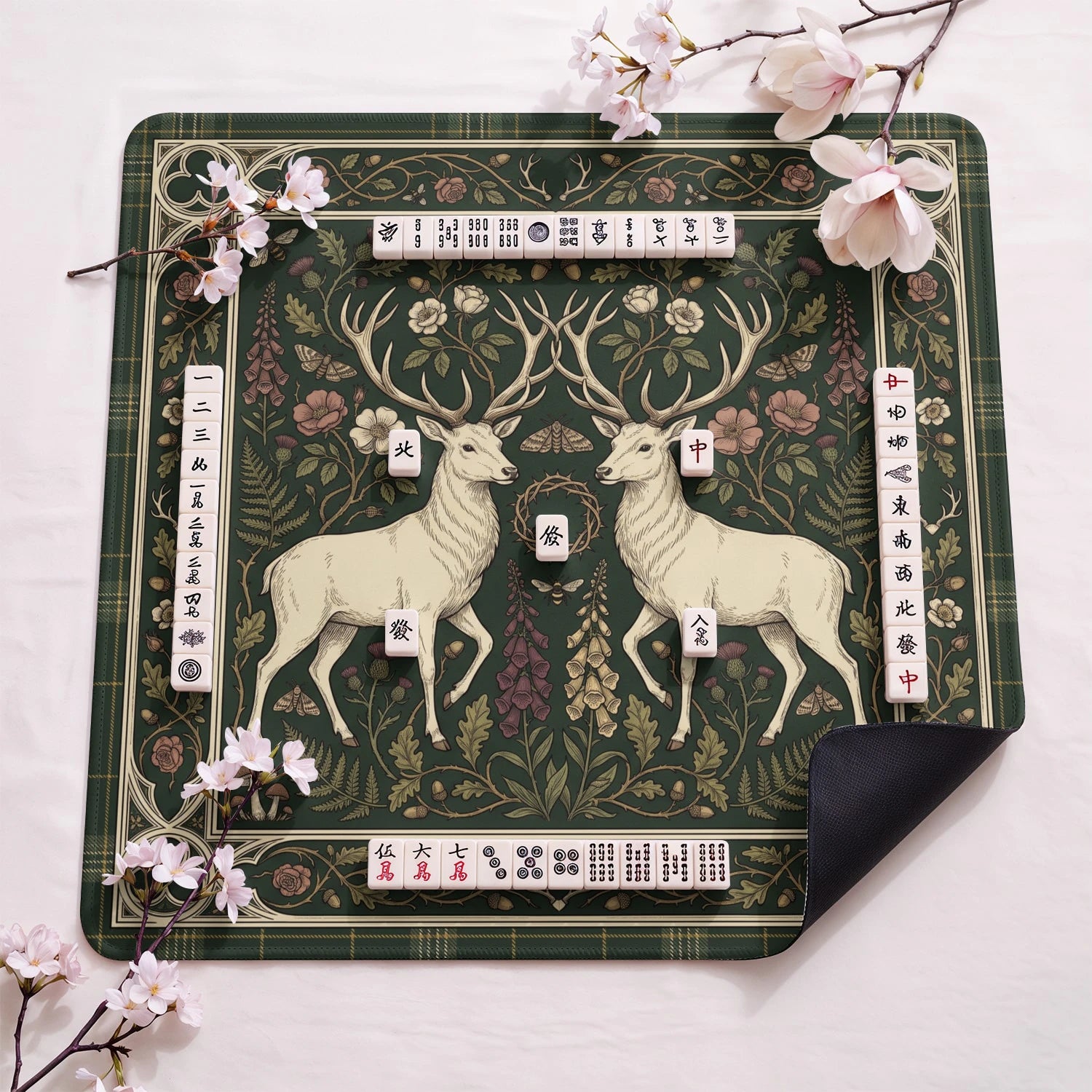 Green Stag Tartan Mahjong Mat - Mah Jongg Mat
