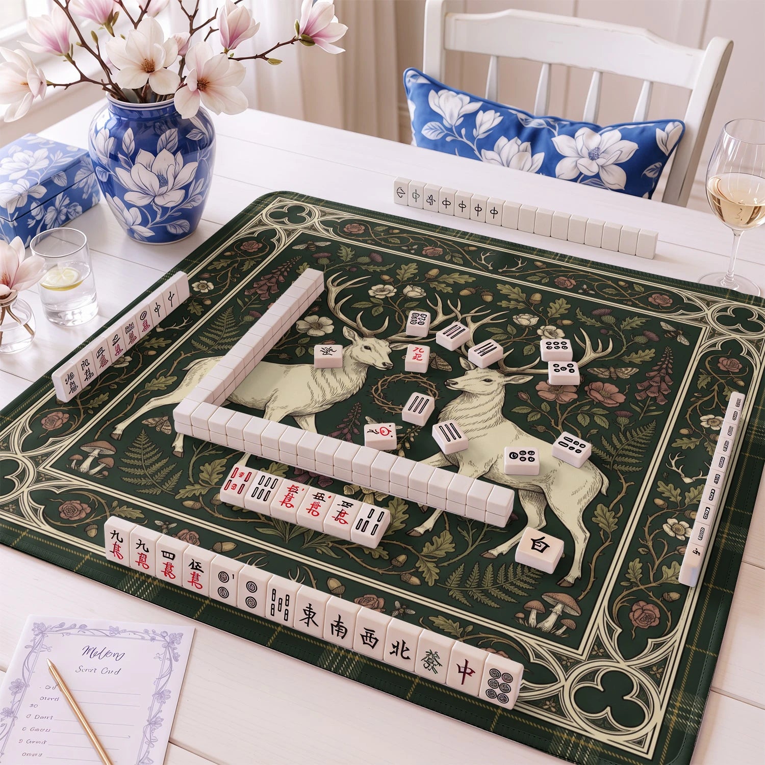 Green Stag Tartan Mahjong Mat - Mah Jongg Mat