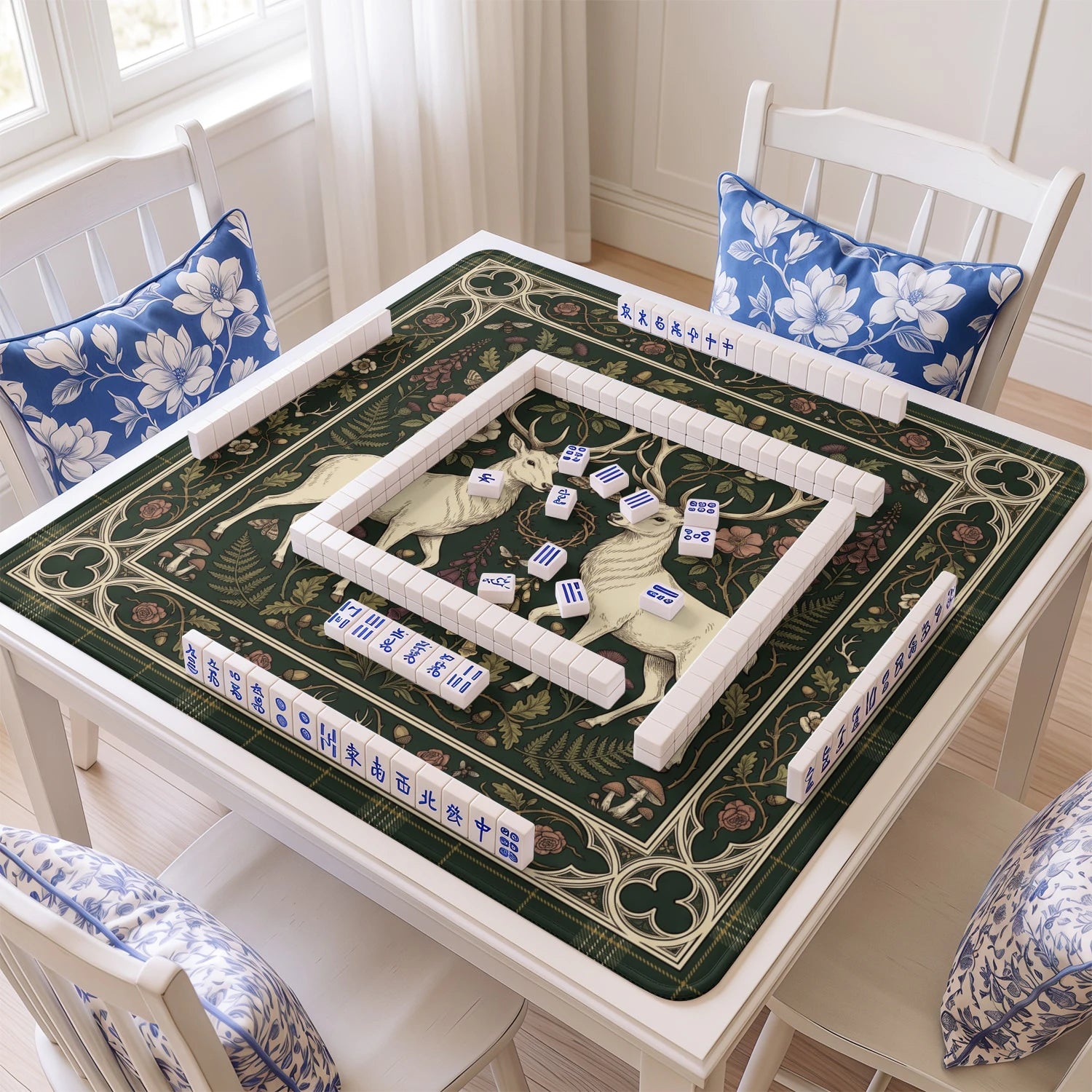 Green Stag Tartan Mahjong Mat - Mah Jongg Mat