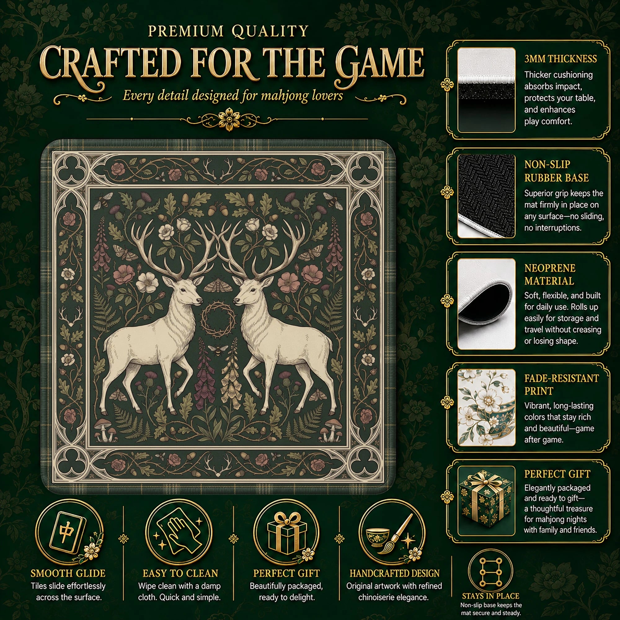 Green Stag Tartan Mahjong Mat - Mah Jongg Mat