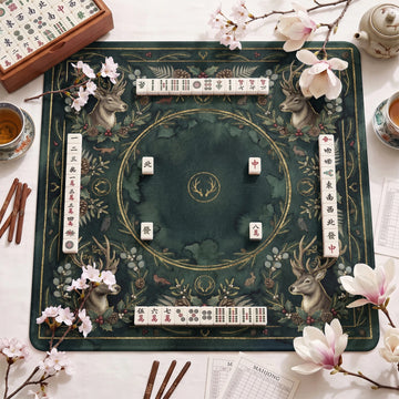 Green Woodland Stag Mahjong Mat - Mah Jongg Mat