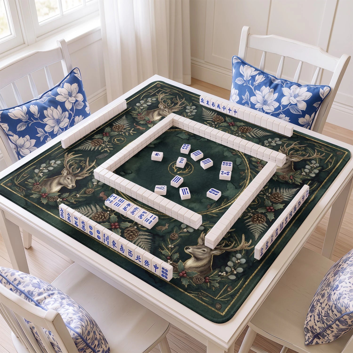 Green Woodland Stag Mahjong Mat - Mah Jongg Mat