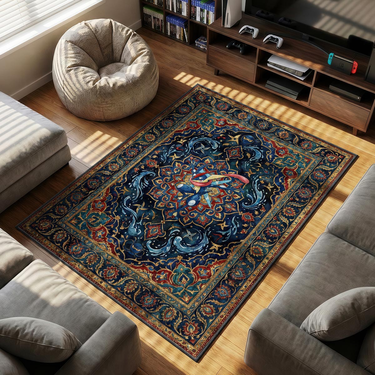 Greninja Hydro themed area rug for Pokemon fans