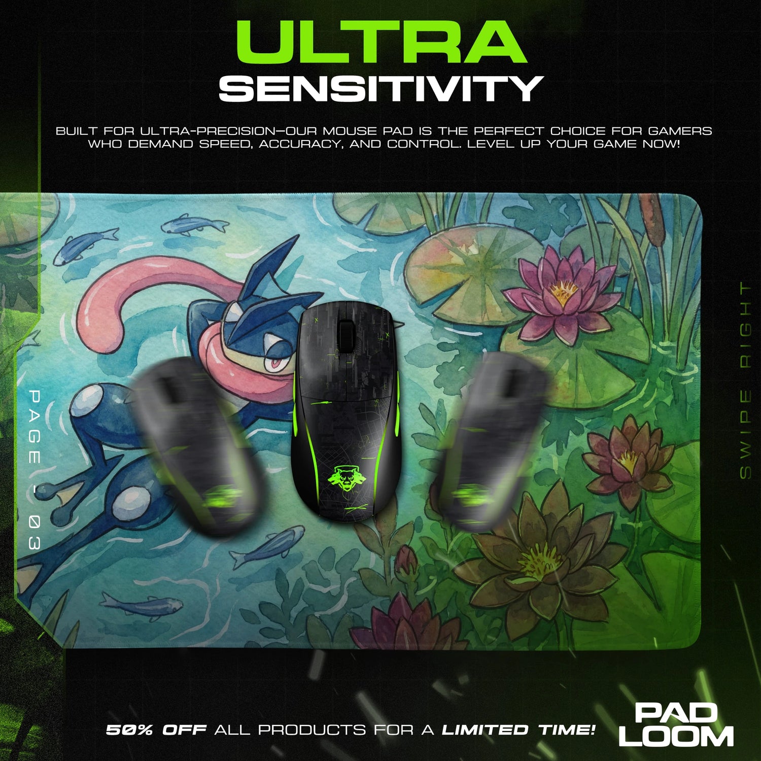 Greninja Lily Pond Mouse Pad - Pokemon Desk Mat