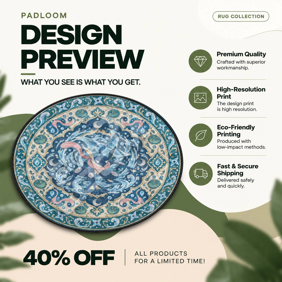 Greninja Tidal Pokemon round rug full design preview