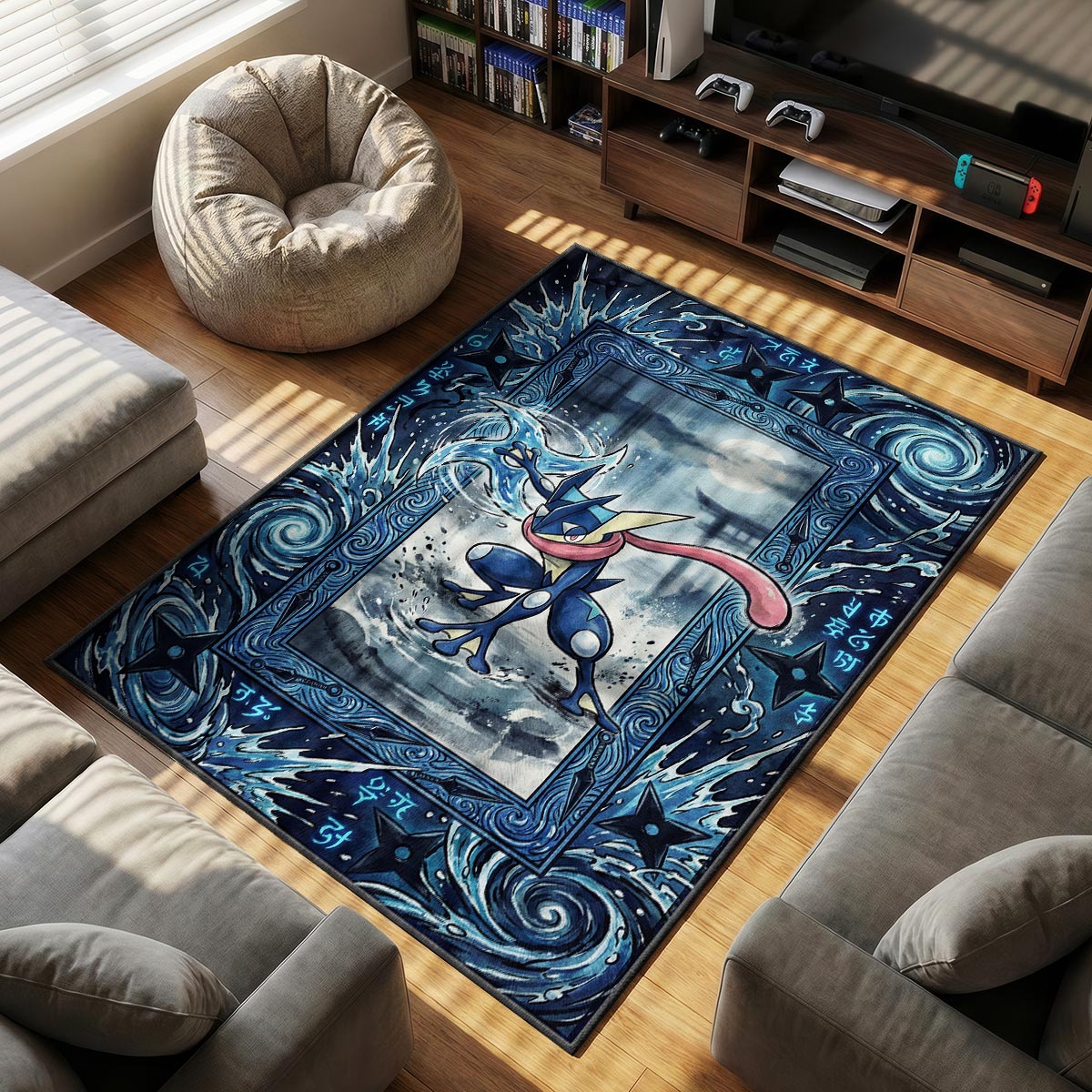 Greninja Water themed area rug for home decor fans
