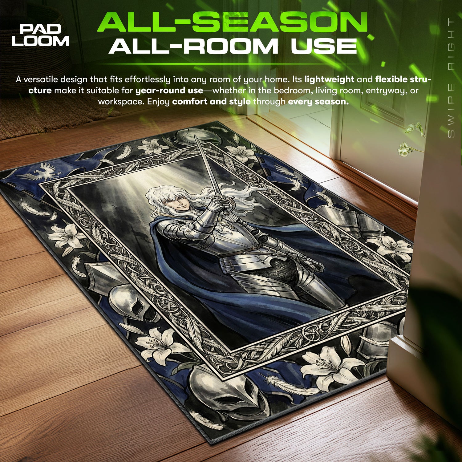 Griffith White Hawk Leader Berserk Chair fan rug — premium quality print