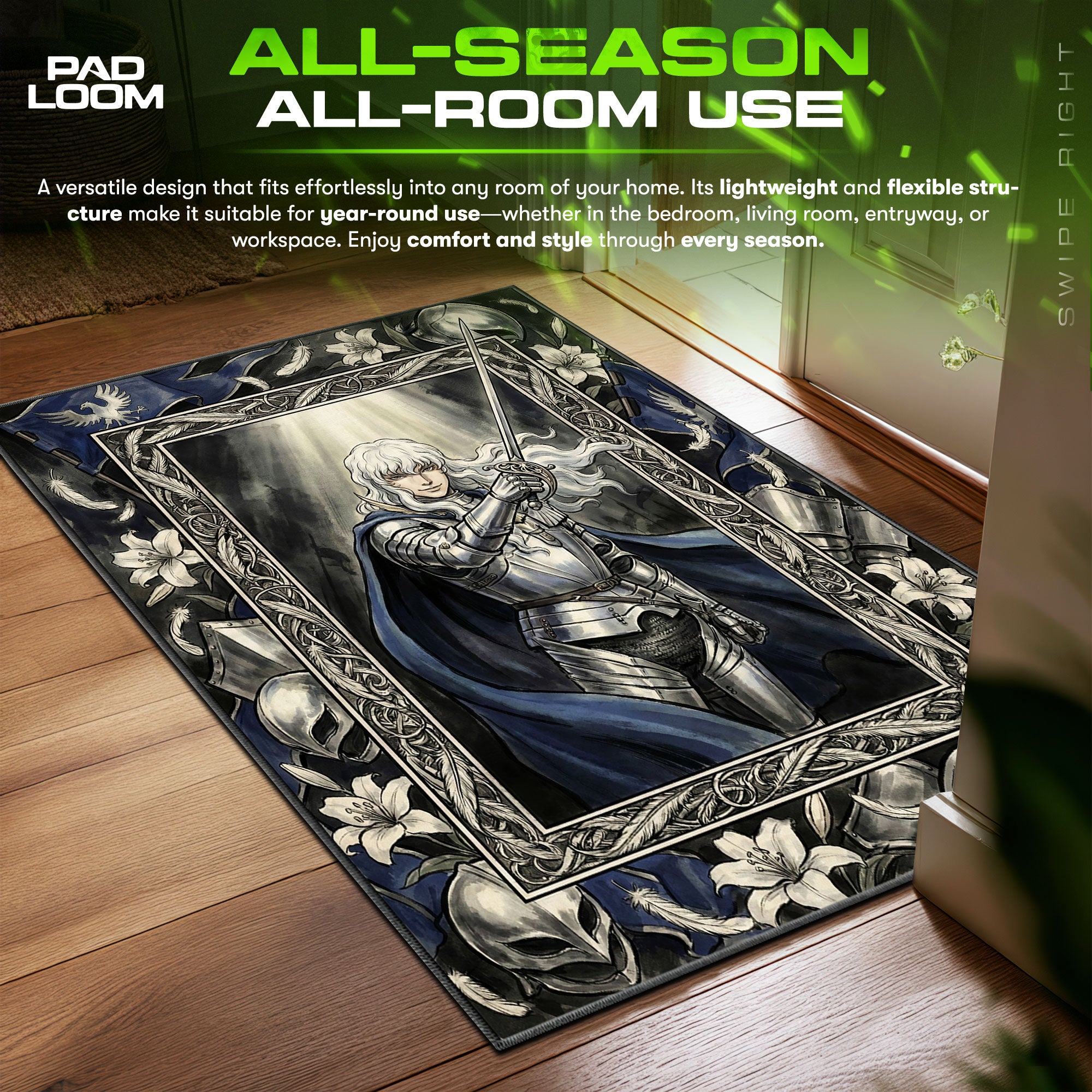Griffith White Hawk Leader Berserk Chair fan rug — premium quality print