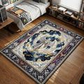 Griffith White Hawk with wings in celestial starry night art nouveau style area rug and floor mat
