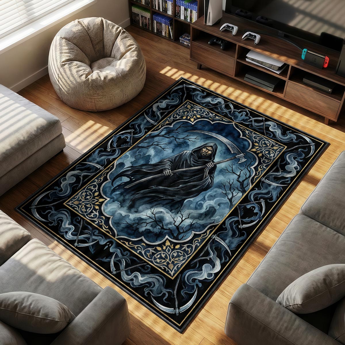 Grim Reaper themed area rug for Gothic fans