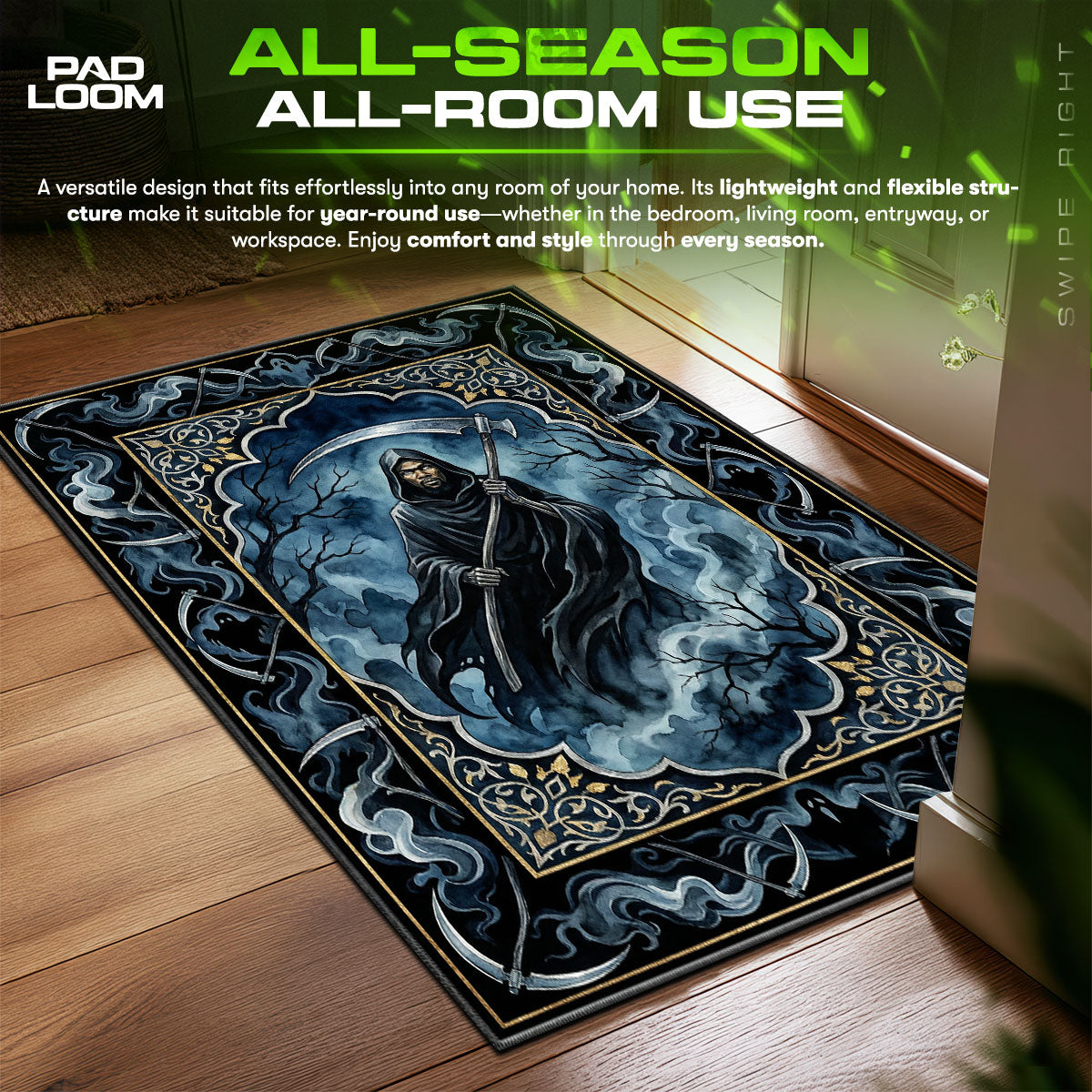 Grim Reaper Smoke Streetwear Floor fan rug — premium quality print