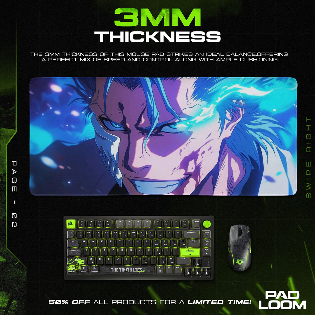 Grimmjow Mouse Pad - Hollow Fury Anime Desk Mat Padloom
