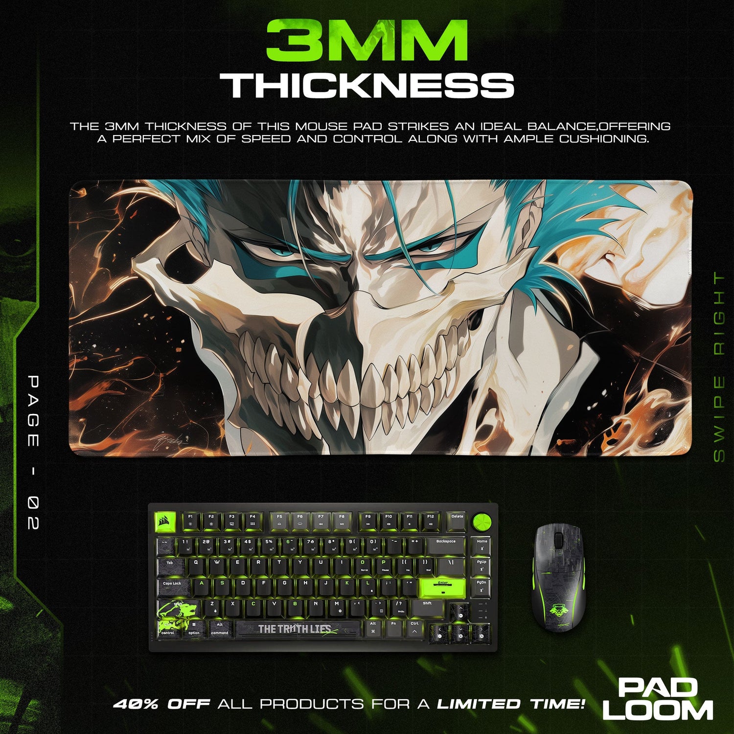Grimmjow Resurrection Mouse Pad, Bleach Anime Gaming Desk Mat Padloom