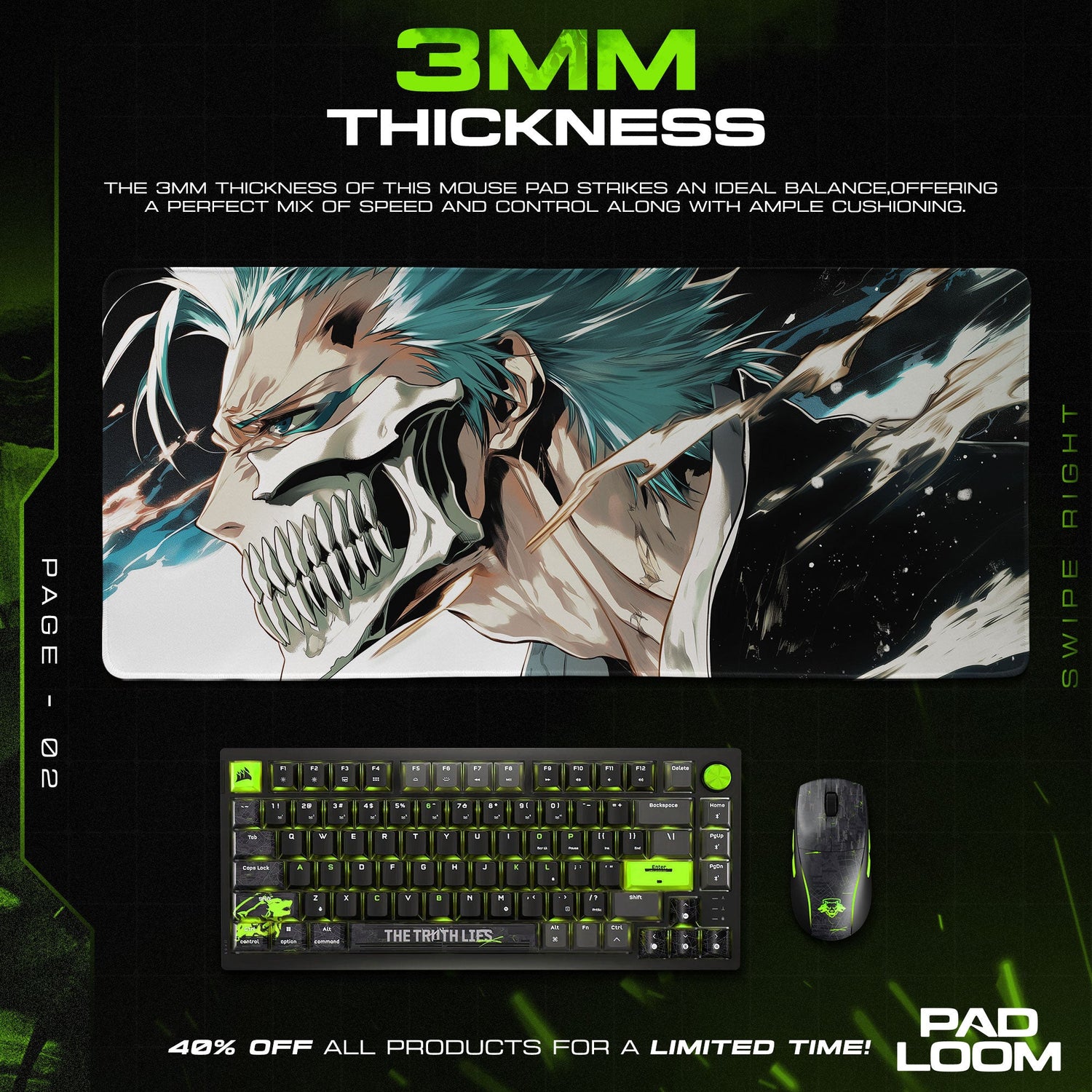 Grimmjow Side Profile Mouse Pad, Bleach Anime Gaming Desk Mat Padloom