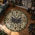 Grimoire Emerald Black Clover round rug on a bedroom floor - Black Clover chair mat