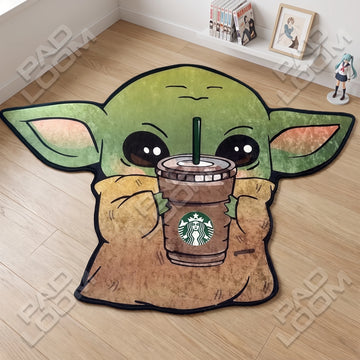 Grogu Coffee shaped area rug, die-cut gaming room rug