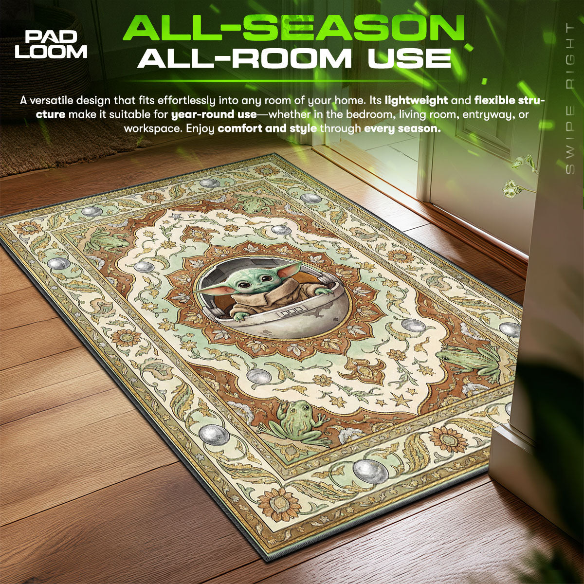 Grogu Hover Pram Star Wars Room fan rug — premium quality print