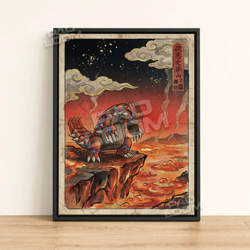 Groudon Magma Pokemon poster - framed canvas wall art in a black frame