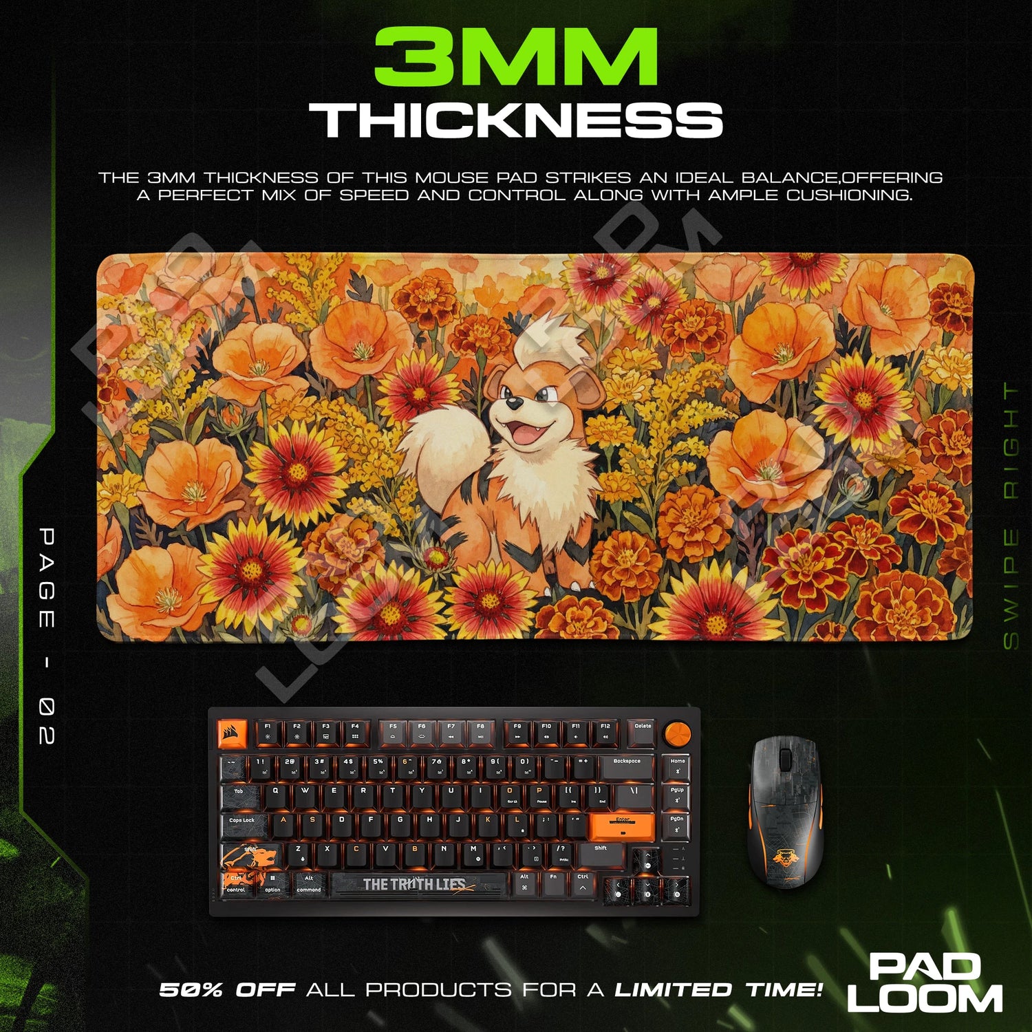 Growlithe Marigold Bloom Mouse Pad - Pokémon Desk Mat